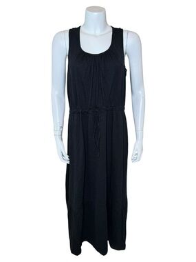 Pact Sleeveless Midi Dress XL Drawstring Tie Waist 100% Organic Cotton Black